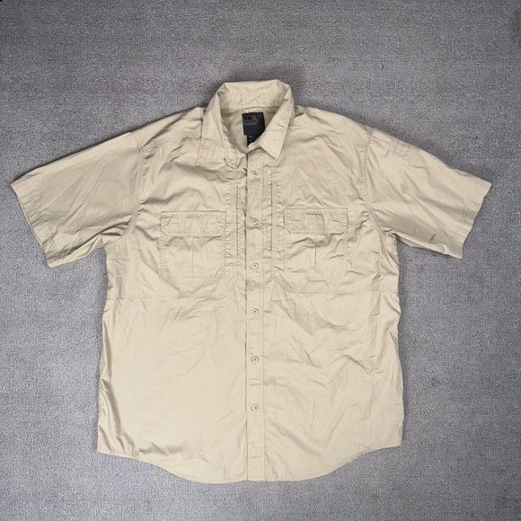 5.11 Tactical Other - 5.11 Tactical Shirt XL TACLITE PRO Brown Khaki Safari Plain Button Up‎ Stop Rip